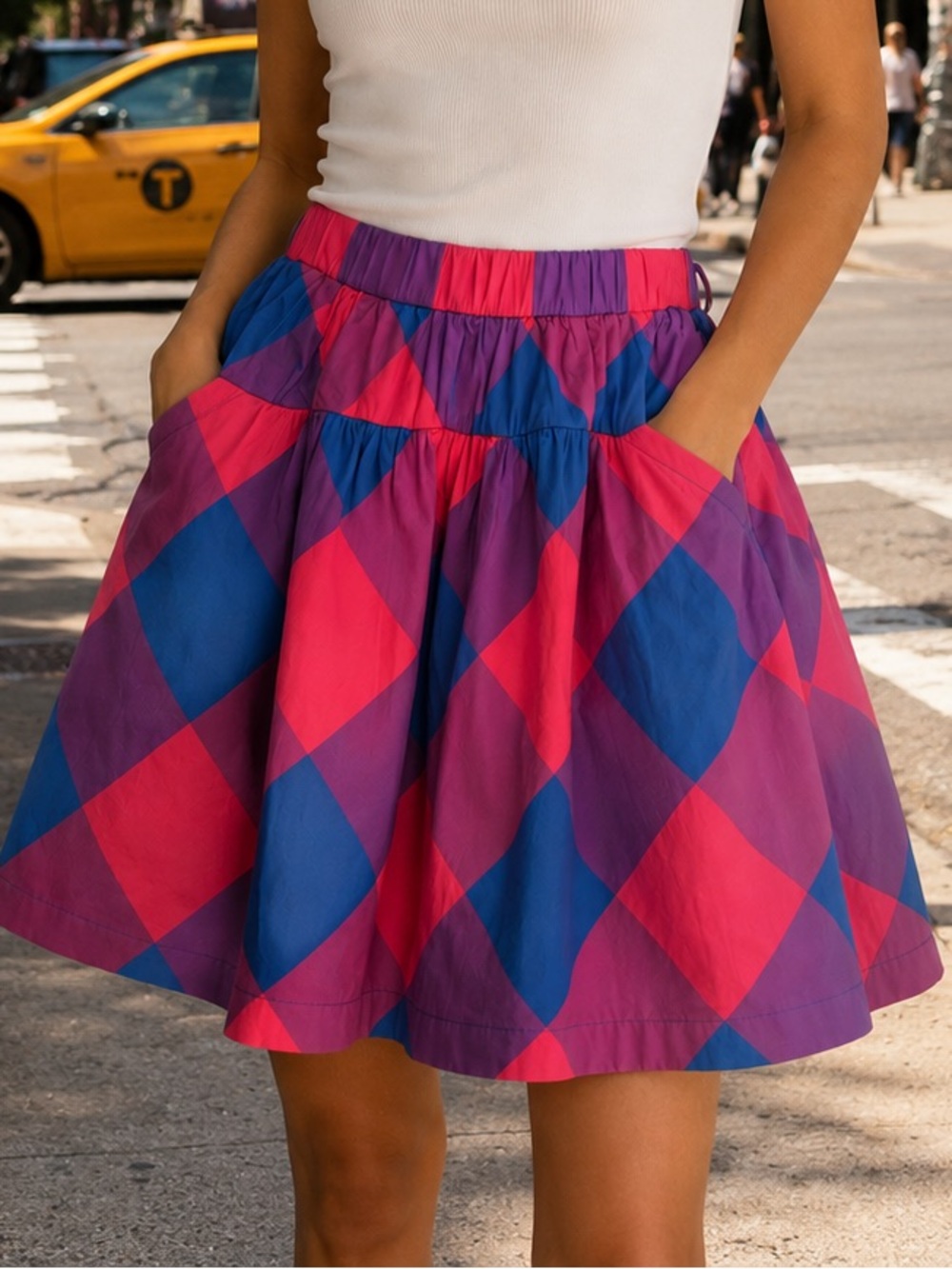 Marc Jacobs Colorblock Pleated A-Line Skirt in Pink, Blue & Purple